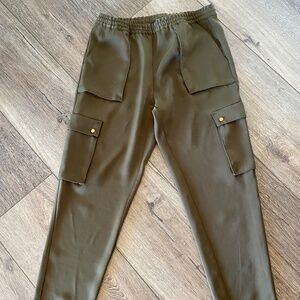 H&M silky cargo pants dark olive green ankle length